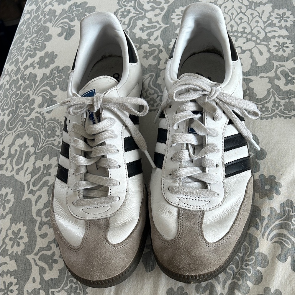 Adidas White and Black Sambas, size 10,
